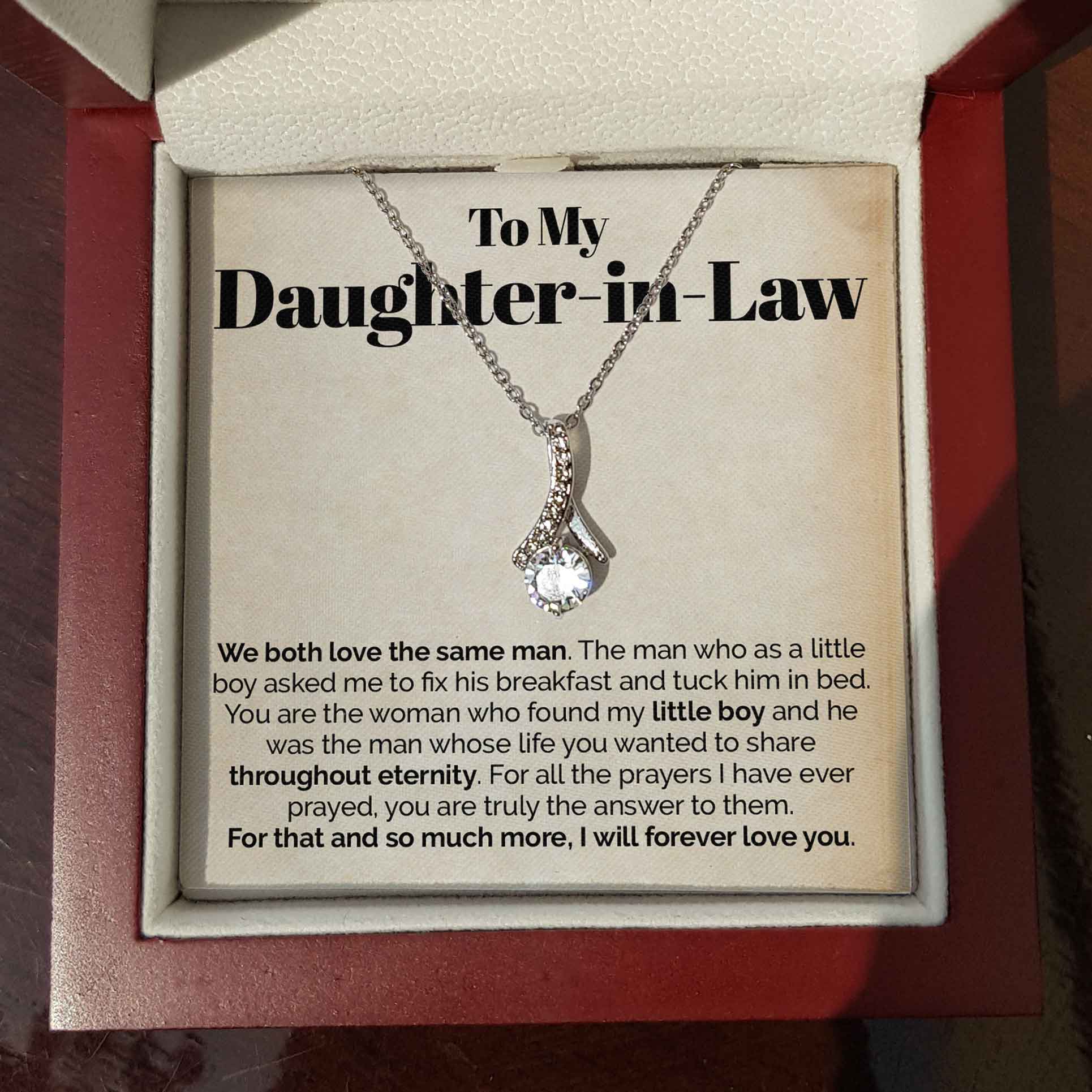 ShineOn Fulfillment Jewelry Mahogany Style Luxury Box To My Daughter-In-Law - I Will Forever Love You -  Ribbon Necklace