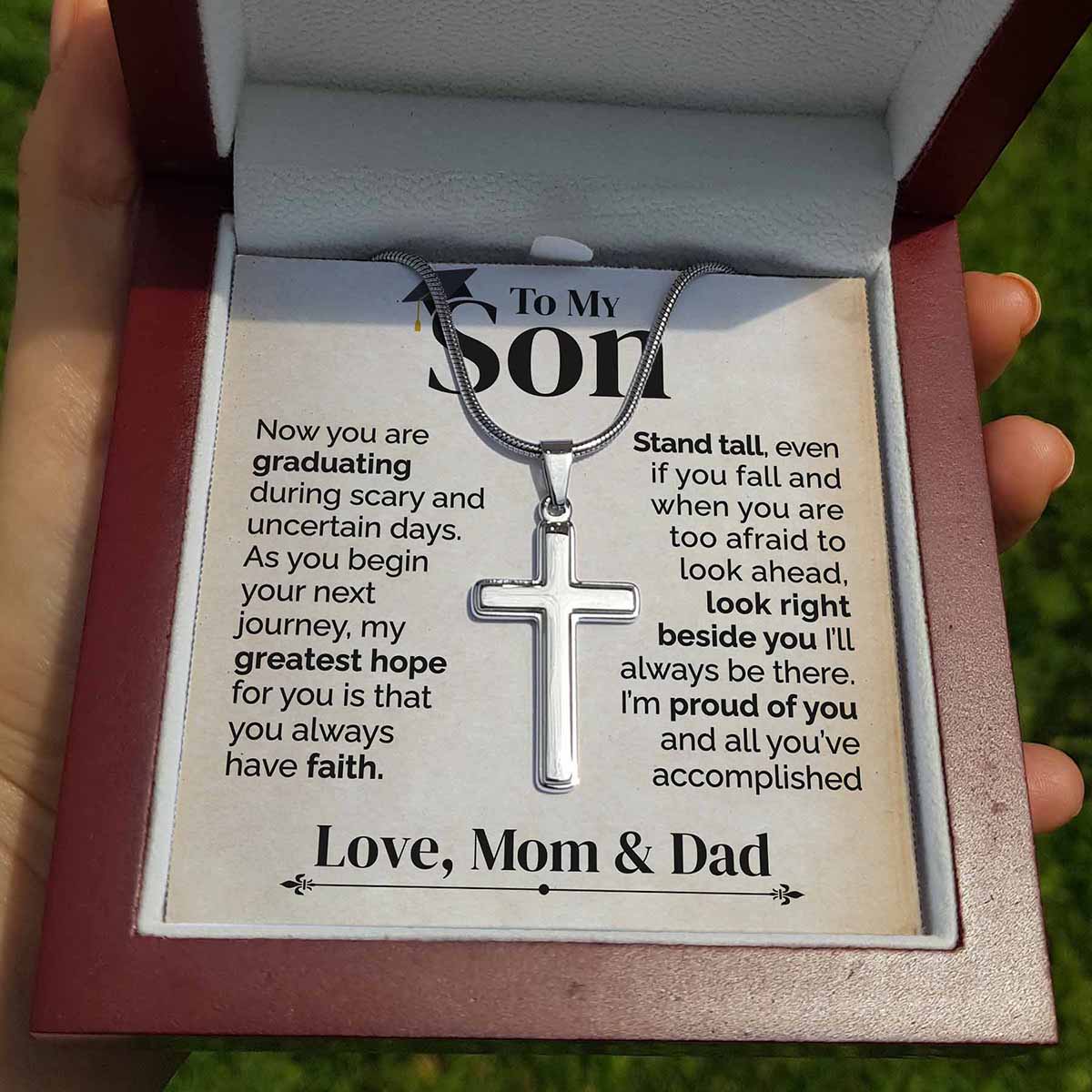 ShineOn Fulfillment Jewelry Mahogany Style Luxury Box To my Son for Graduation - Always have faith - Cross Necklace