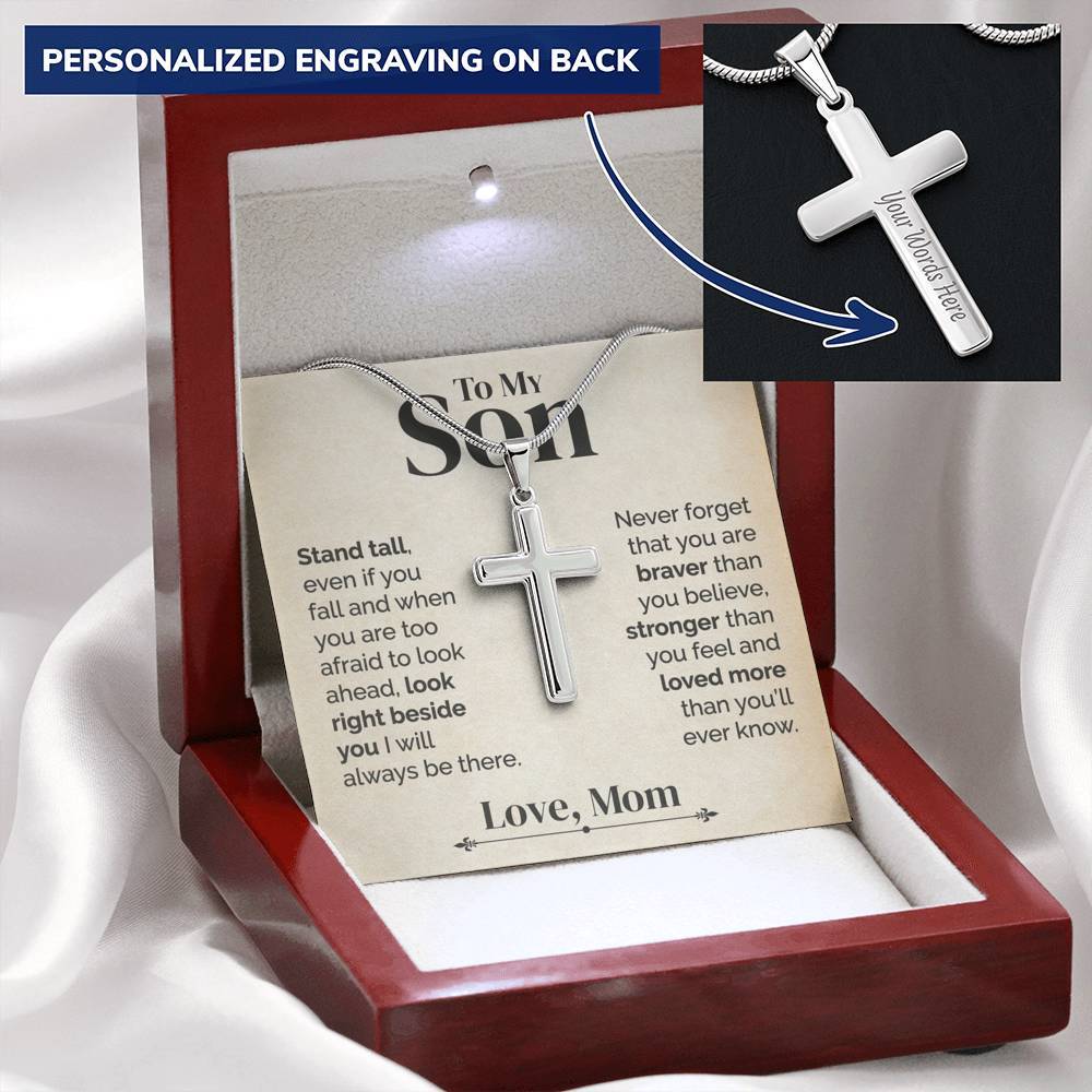 ShineOn Fulfillment Jewelry Mahogany Style Luxury Box To My Son - Stand Tall - Personalized Cross Necklace