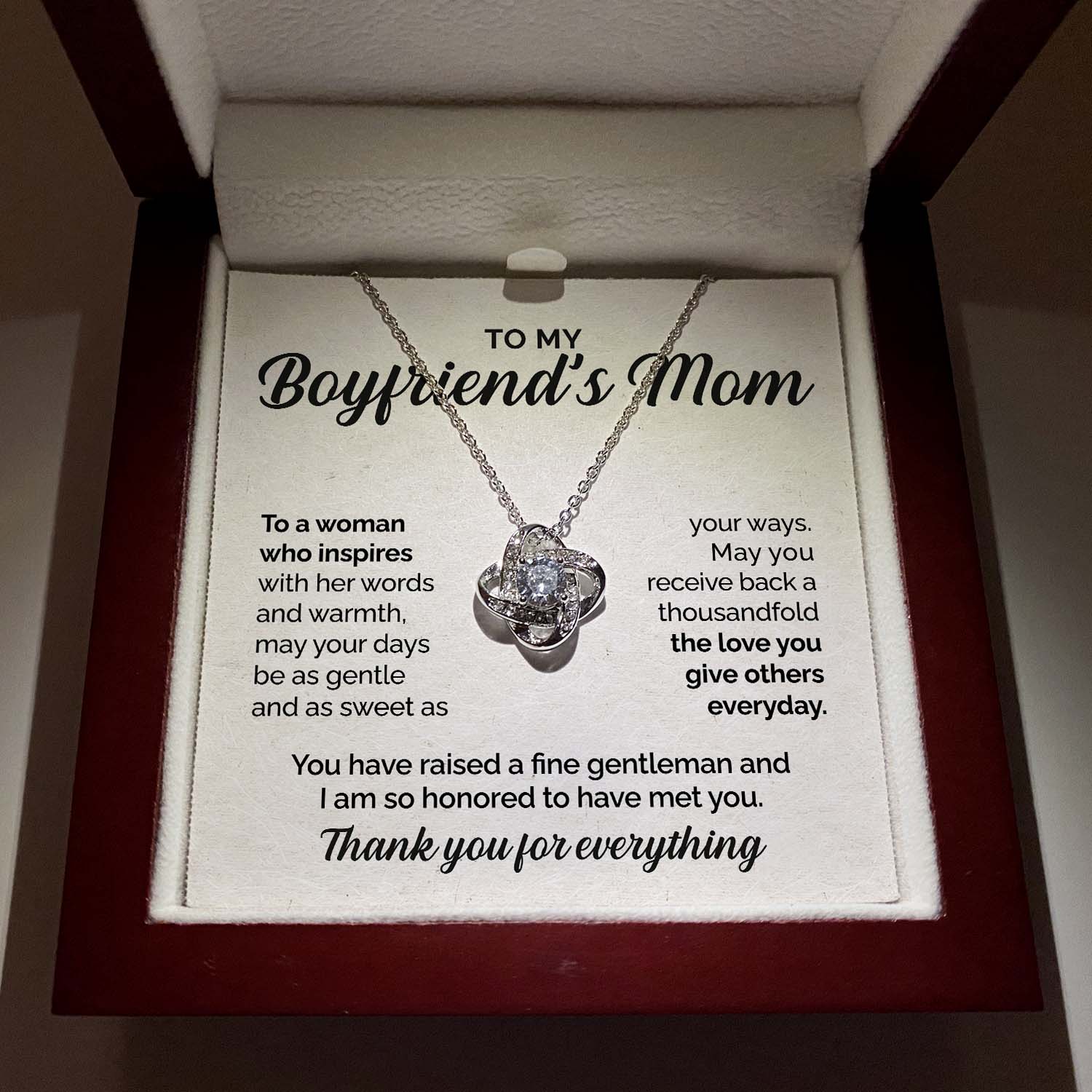 ShineOn Fulfillment Jewelry Mahogany Style Luxury Box (w/LED) To my Boyfriend's Mom - To a woman who inspires - Love Knot Necklace