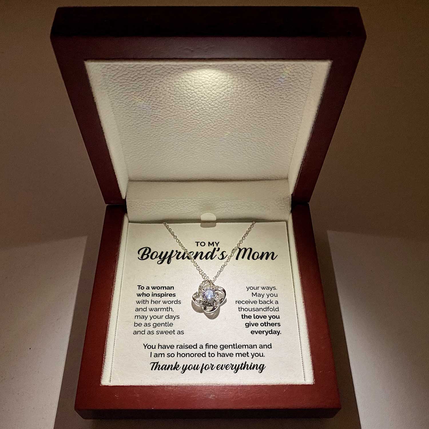 ShineOn Fulfillment Jewelry Mahogany Style Luxury Box (w/LED) To my Boyfriend's Mom - To a woman who inspires - Love Knot Necklace