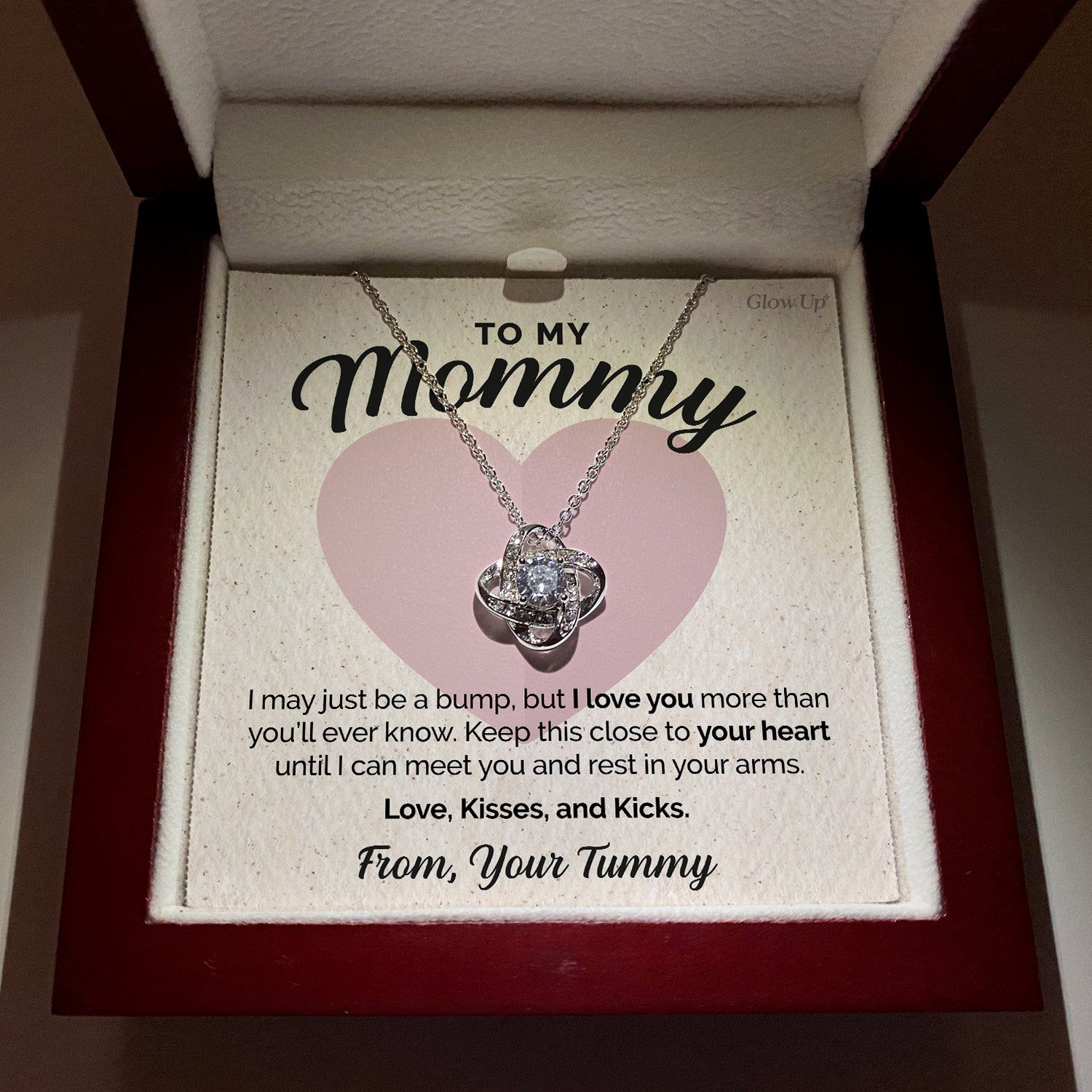 ShineOn Fulfillment Jewelry Mahogany Style Luxury Box (w/LED) To My Mommy - I Love You - Love Knot necklace