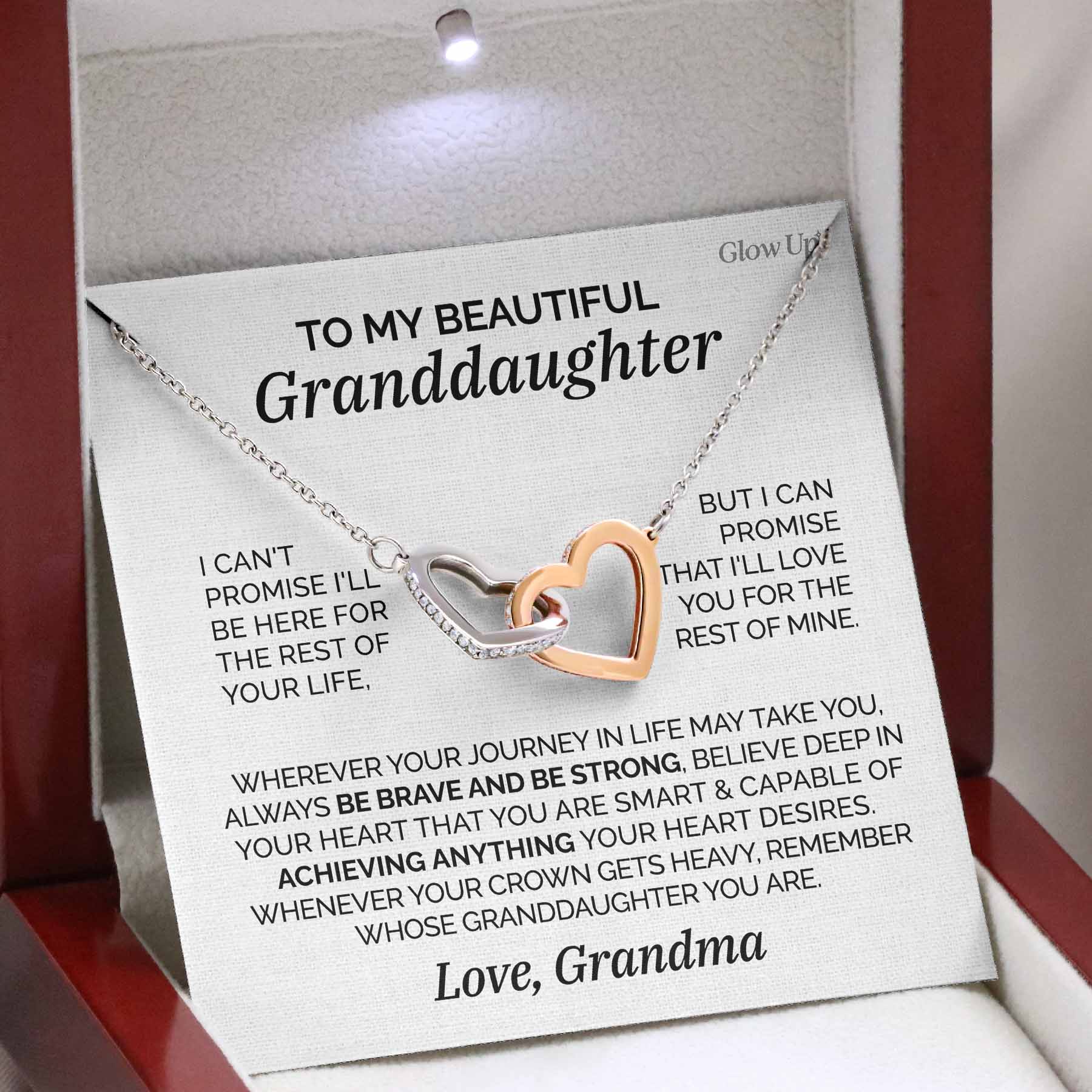 ShineOn Fulfillment Jewelry Polished Stainless Steel & Rose Gold Finish / Luxury LED Box To my GrandDaughter from Grandma - Be brave - Interlocking Necklace