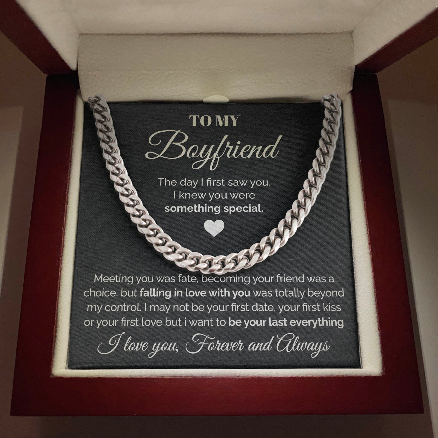 ShineOn Fulfillment Jewelry Stainless Steel / Luxury Box To my Boyfriend - Meeting you was fate - Cuban Link Chain