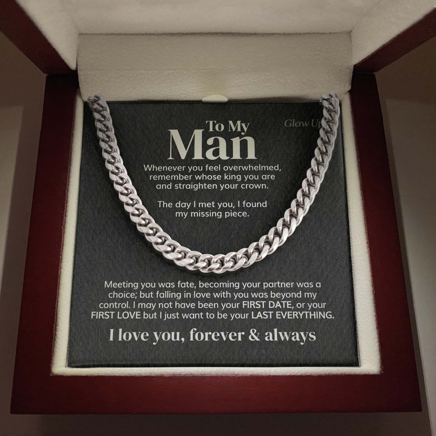 ShineOn Fulfillment Jewelry Stainless Steel / Luxury Box To my Man - Remember whose king you are - Cuban Link Chain