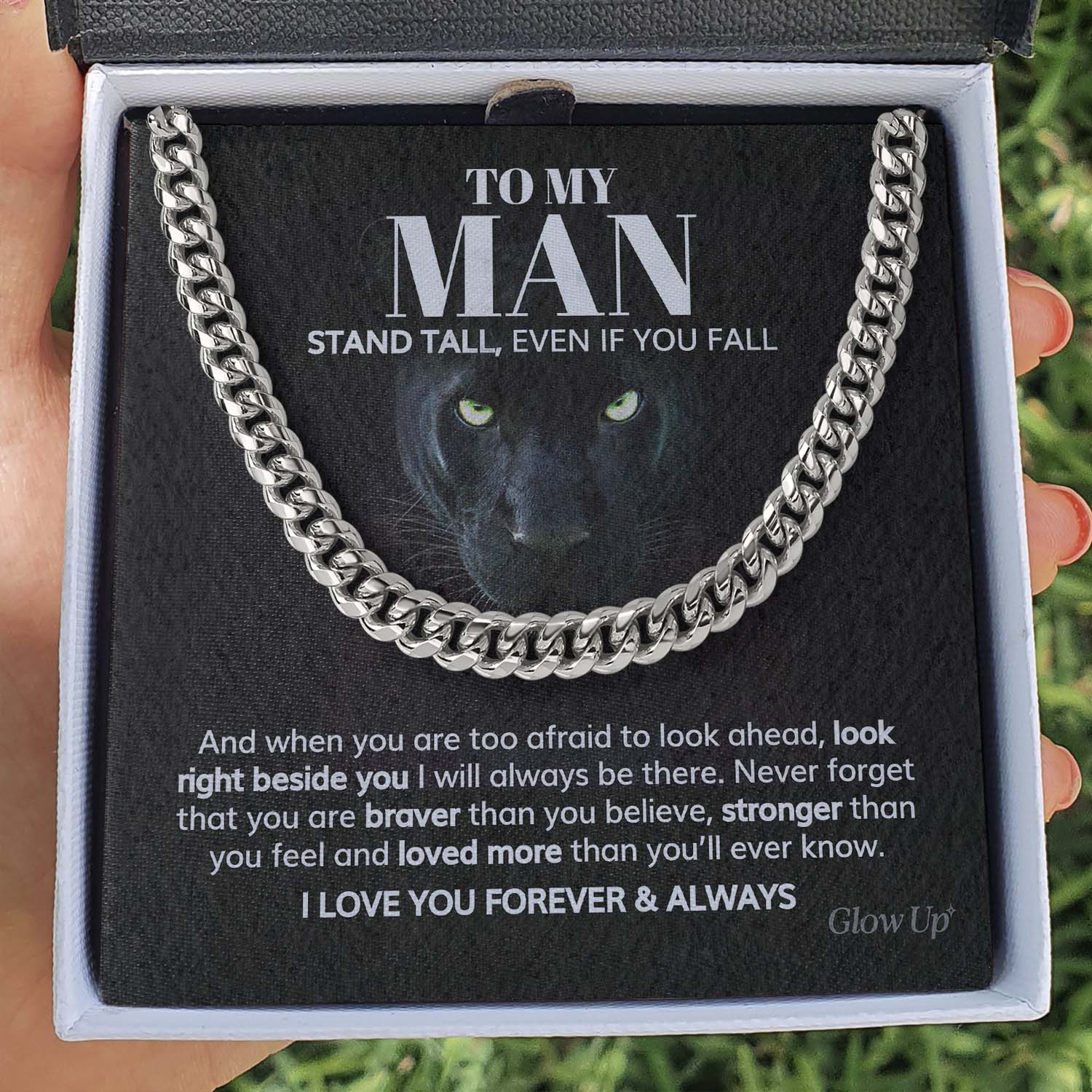 ShineOn Fulfillment Jewelry Stainless Steel / Standard Box To my Man - Stand tall - Cuban Link Chain