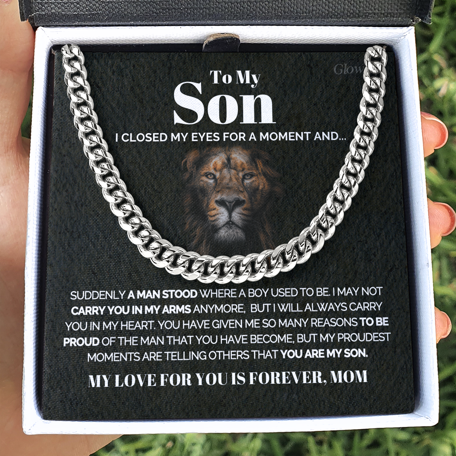 ShineOn Fulfillment Jewelry Stainless Steel / Standard Box To My Son from Mom-  Proud of you - Cuban Link Chain