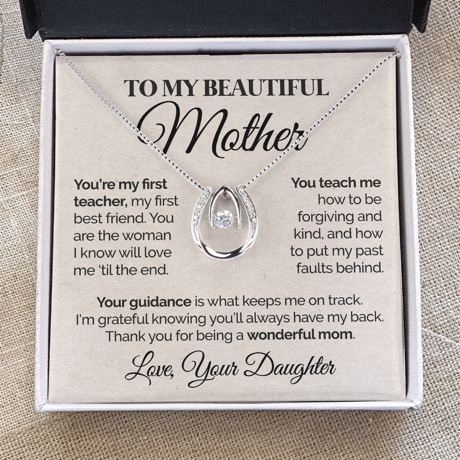 ShineOn Fulfillment Jewelry Standard Box To My Beautiful Mother - You're My First Teacher - Lucky In Love Necklace