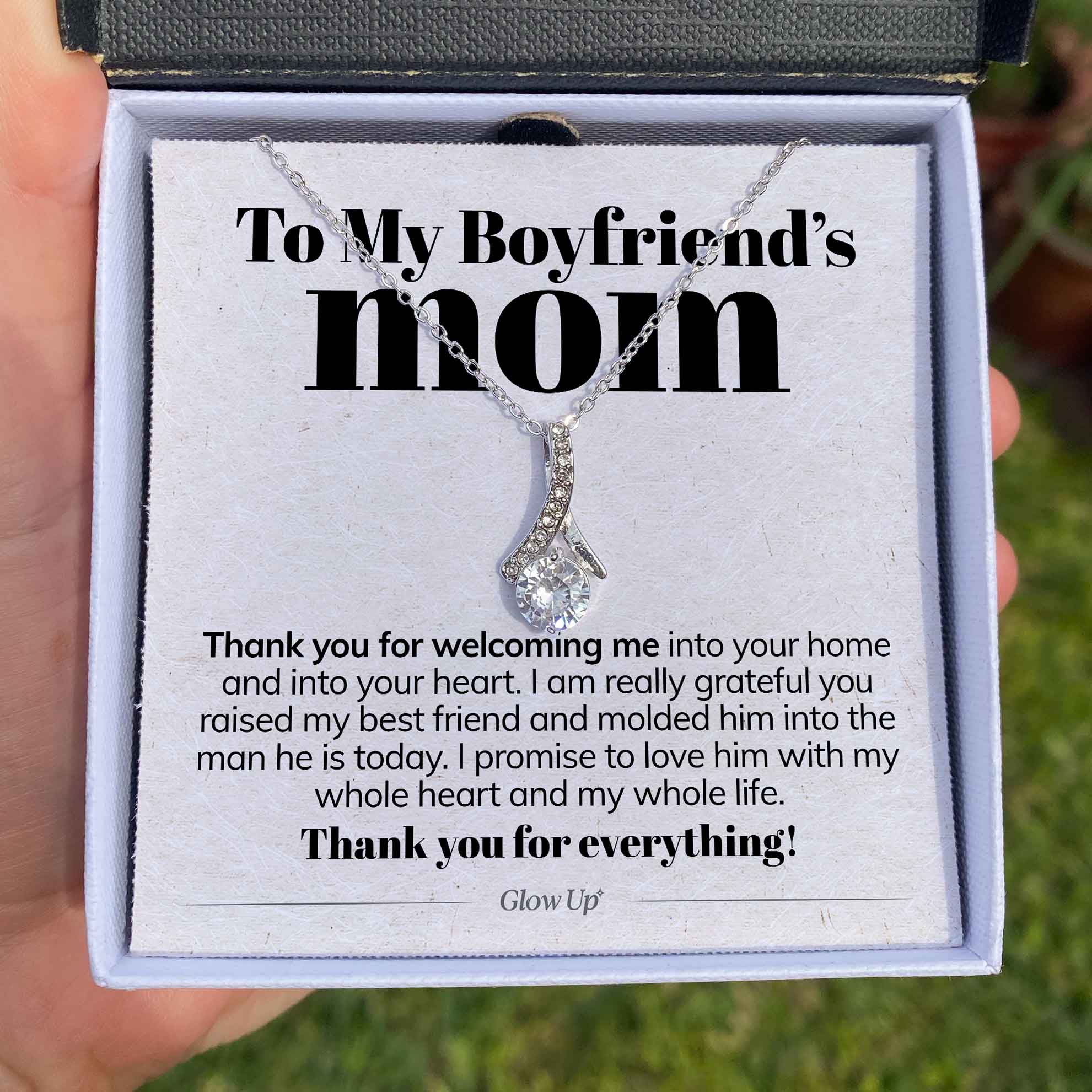 ShineOn Fulfillment Jewelry Standard Box To My Boyfriend's Mom - Thank You For Welcoming Me - Ribbon Necklace