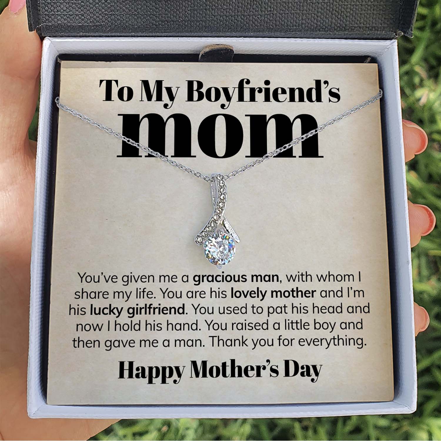 ShineOn Fulfillment Jewelry Standard Box To My Boyfriend's Mom - Thank You - Ribbon Necklace