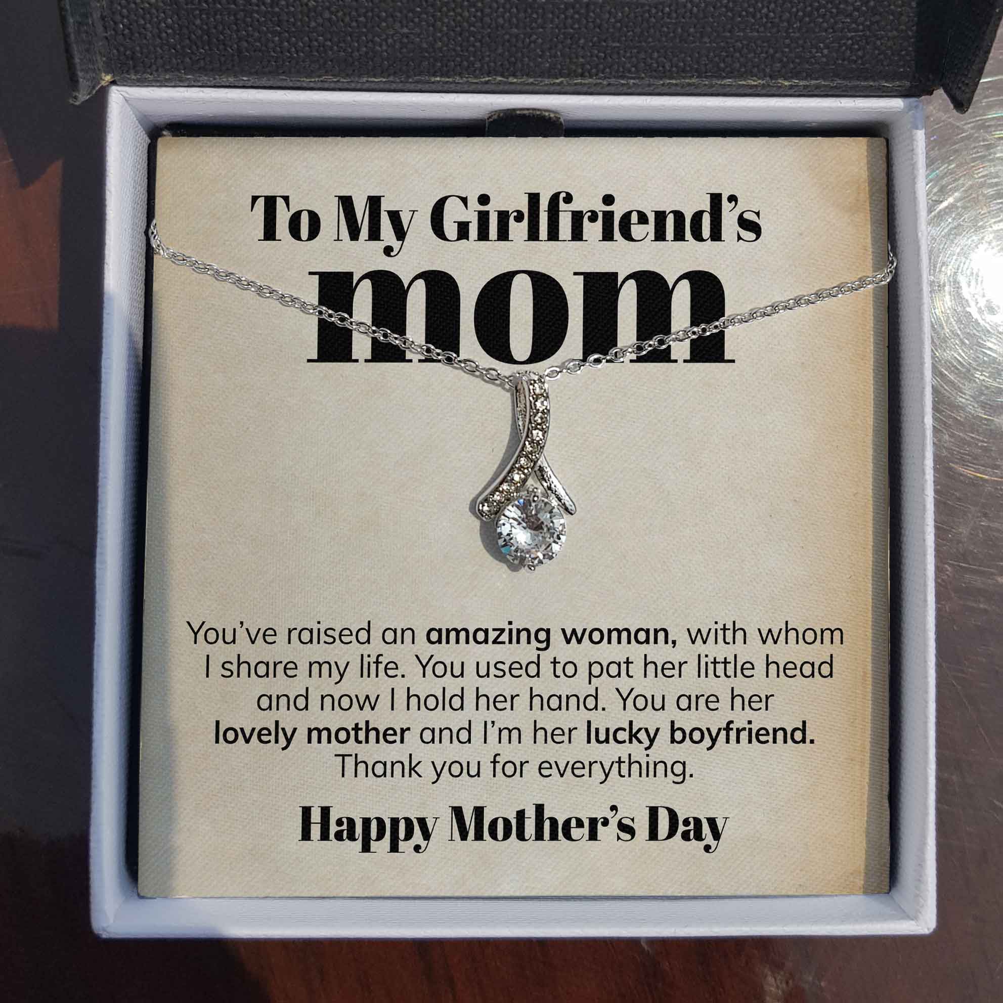 ShineOn Fulfillment Jewelry Standard Box To My Girlfriend's Mom - Thank You - Ribbon Necklace