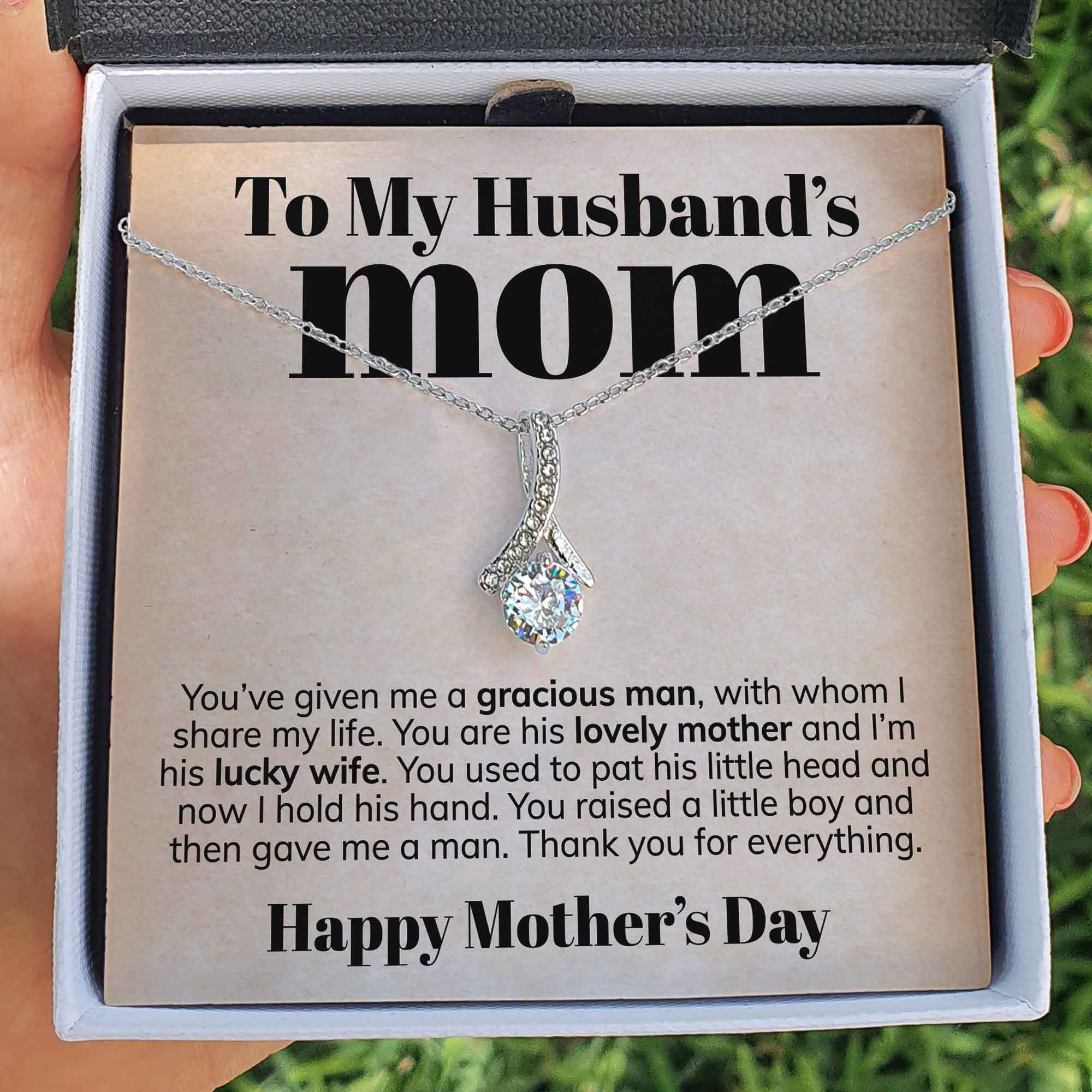 ShineOn Fulfillment Jewelry Standard Box To My Husband's Mom - Lucky Wife - Ribbon Necklace