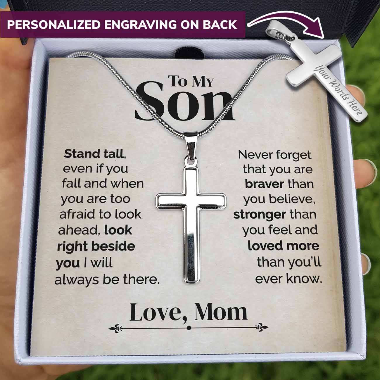 ShineOn Fulfillment Jewelry Standard Box To My Son - Stand Tall - Personalized Cross Necklace