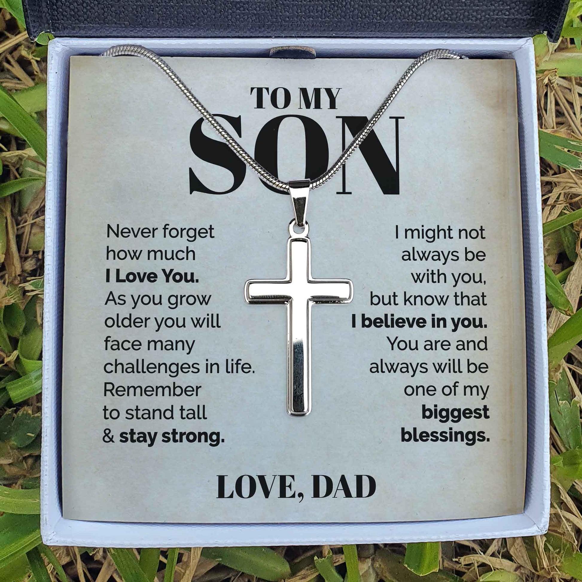 ShineOn Fulfillment Jewelry Standard Box To My Son - Stay Strong  - Cross Necklace