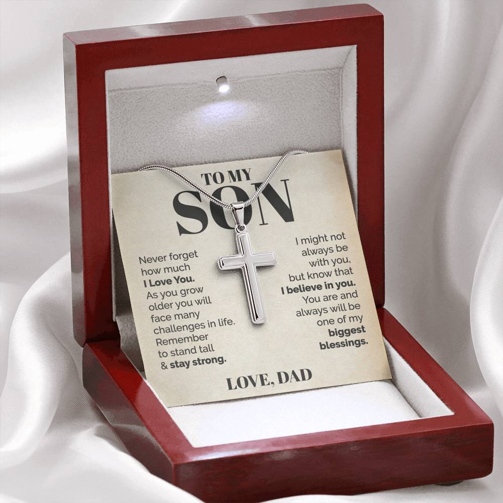 ShineOn Fulfillment Jewelry Standard Box To My Son - Stay Strong  - Cross Necklace