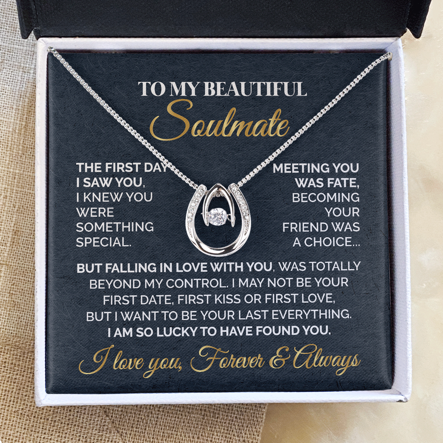 ShineOn Fulfillment Jewelry Standard Box To My Soulmate - I Am So Lucky To Have Found You - Lucky In Love Necklace