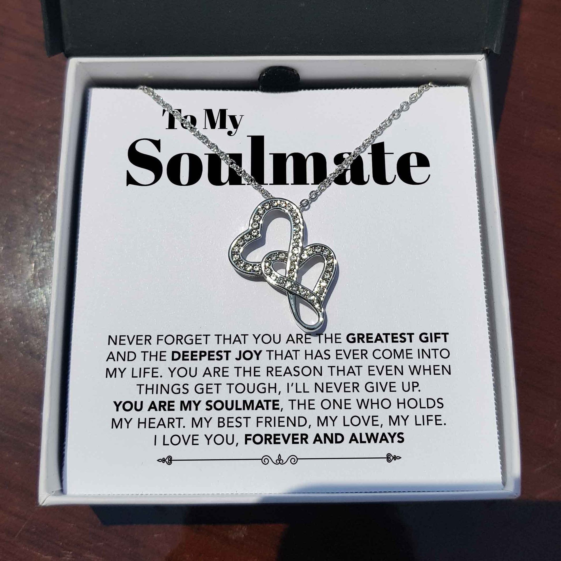 ShineOn Fulfillment Jewelry Standard Box To My Soulmate - The One Who Holds My Heart - Double Hearts Necklace