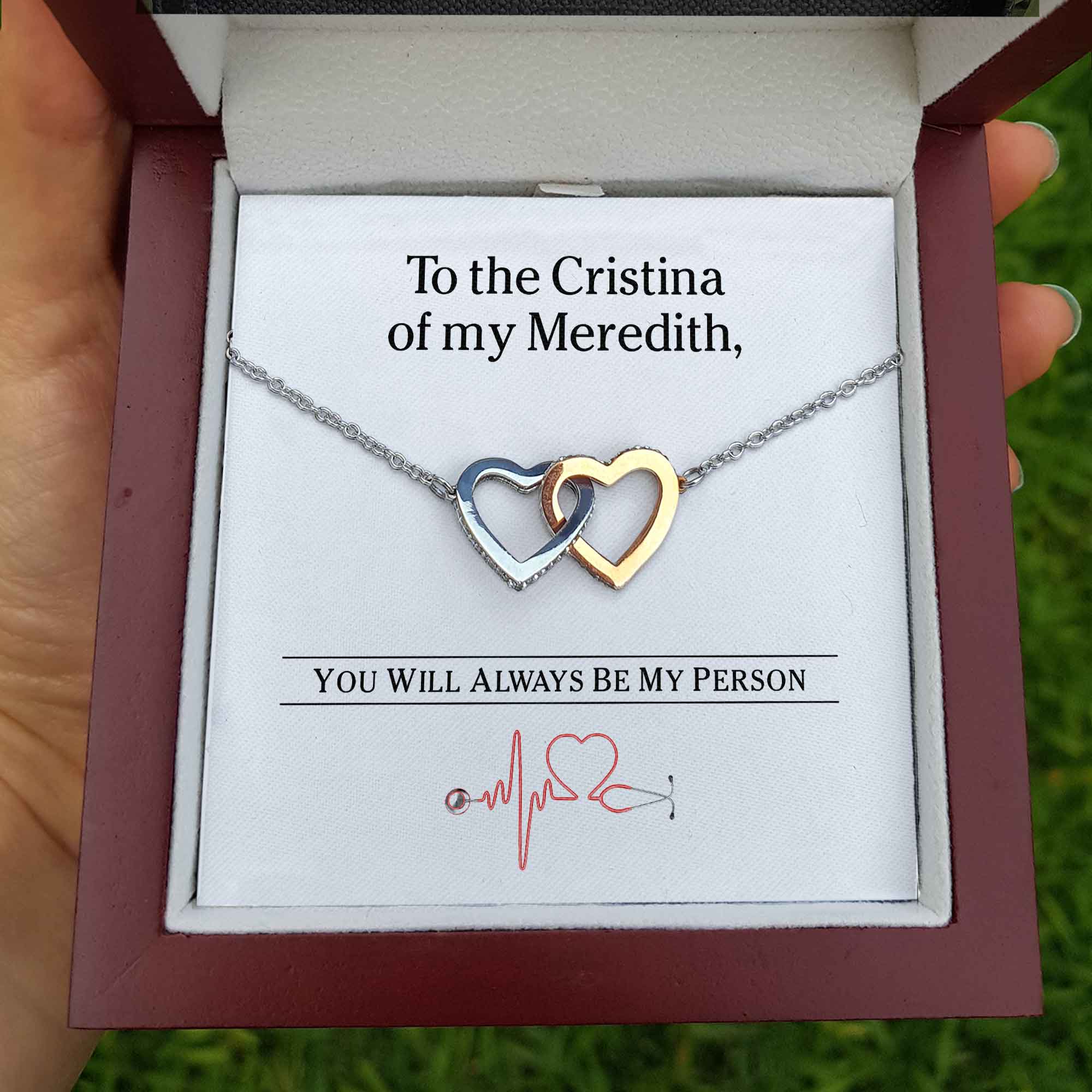 ShineOn Fulfillment Jewelry Standard Box To the Cristina of my Meredith - Interlocked Hearts Necklace- You'll Always Be My Person