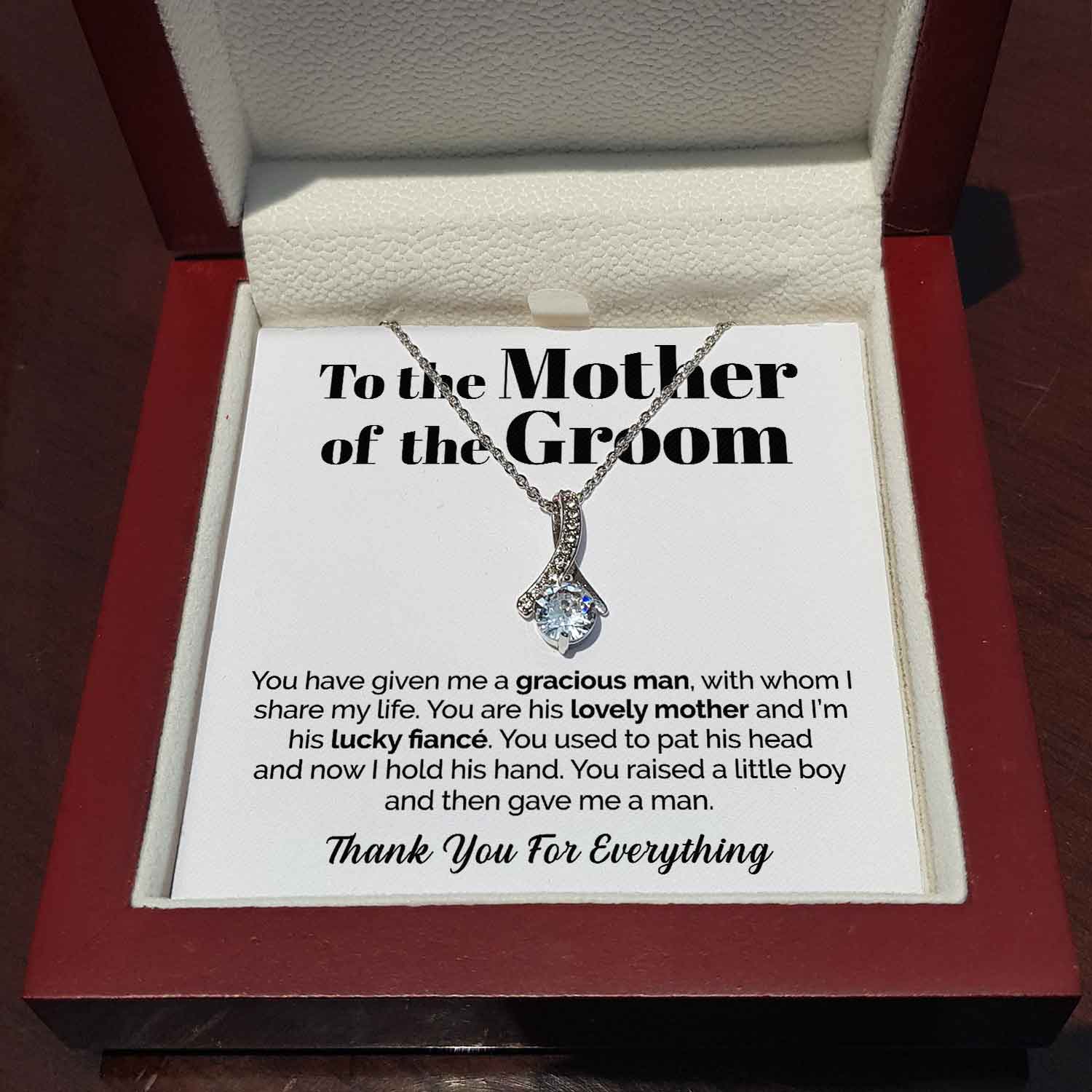 ShineOn Fulfillment Jewelry Standard Box To The Mother Of The Groom - You Have Given Me A Gracious Man - Ribbon Necklace