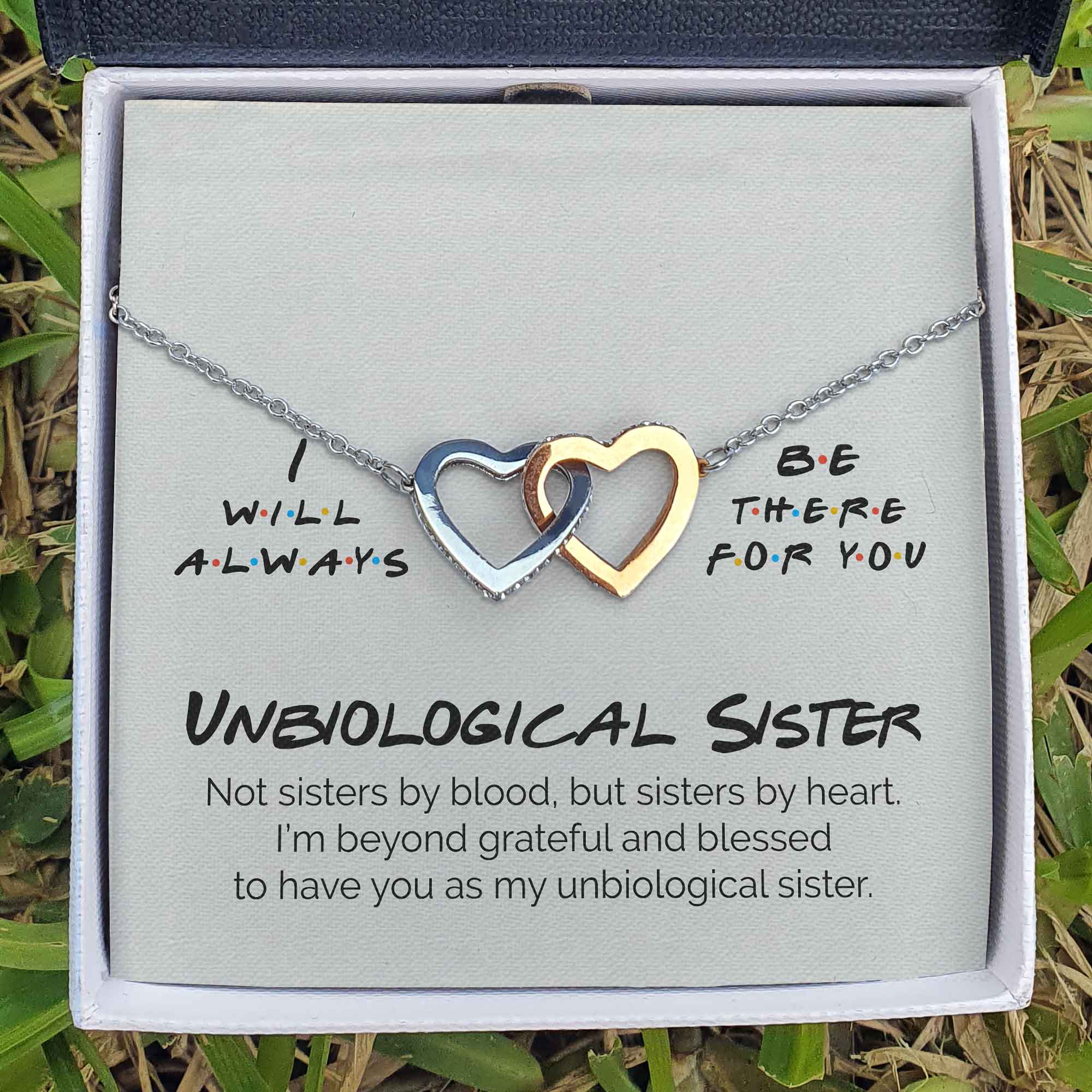 ShineOn Fulfillment Jewelry Standard Box Unbiological Sister - I Will Always Be There For You - Interlocking Heart Necklace