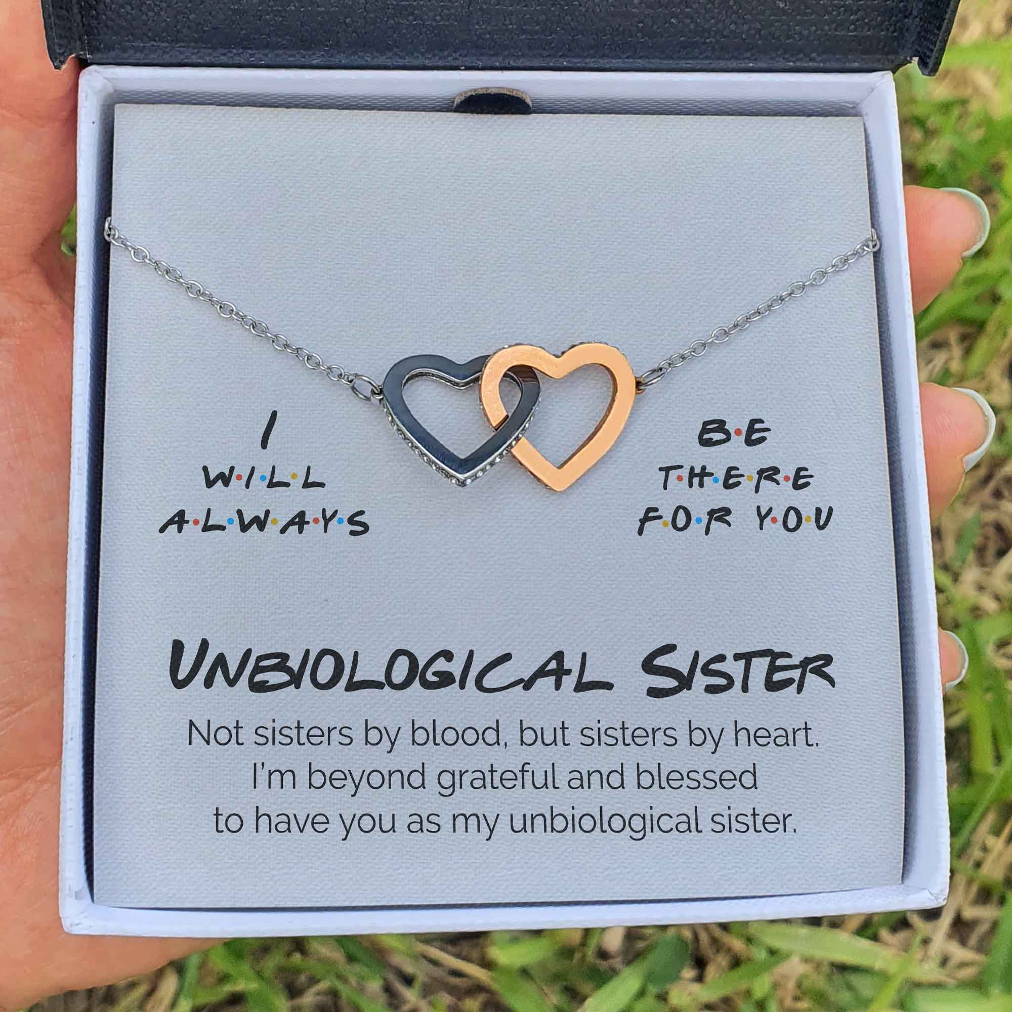 ShineOn Fulfillment Jewelry Standard Box Unbiological Sister - I Will Always Be There For You - Interlocking Heart Necklace