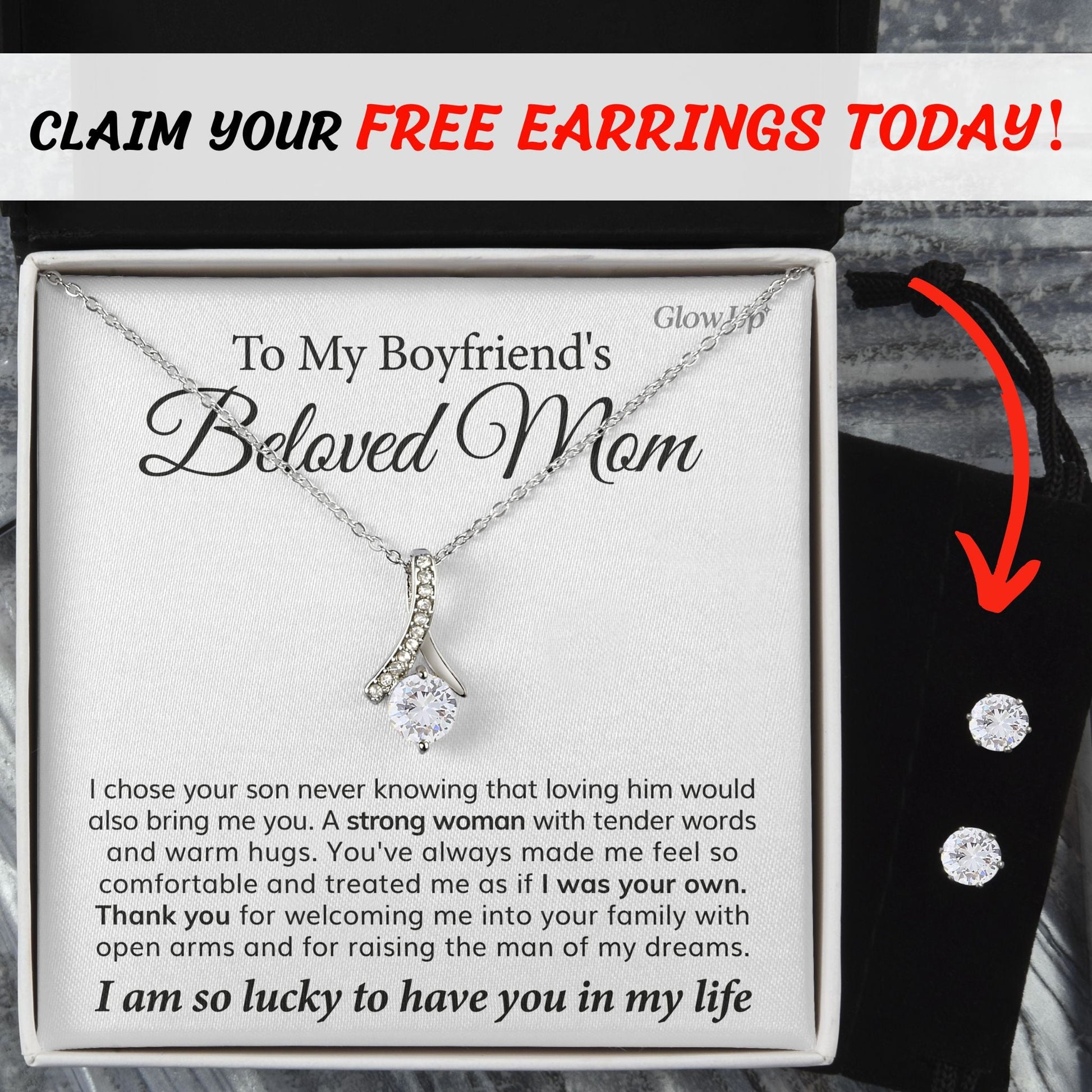 ShineOn Fulfillment Jewelry To My Boyfriends' Mom - Ribbon Necklace + FREE Earrings Gift Set