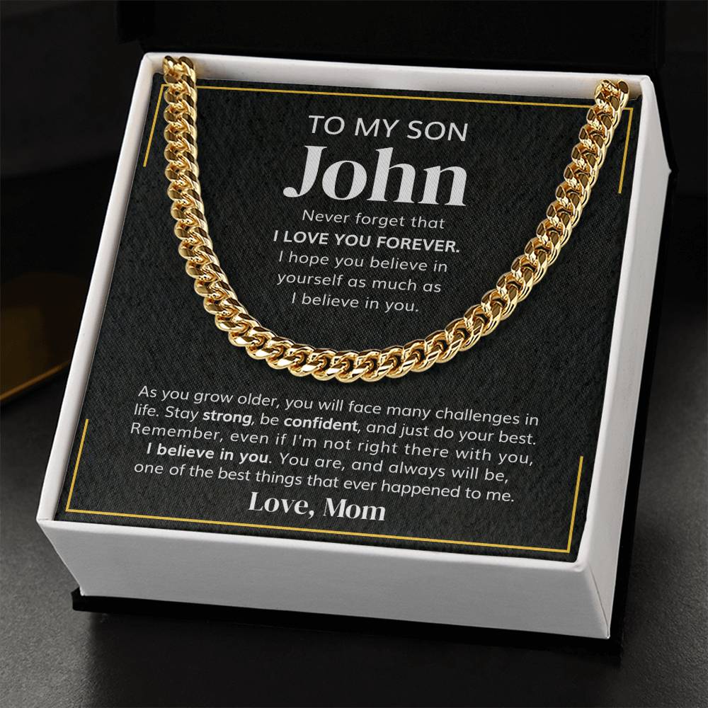 ShineOn Fulfillment Jewelry To my Son Custom Message Card - I Love You - Cuban Link Chain
