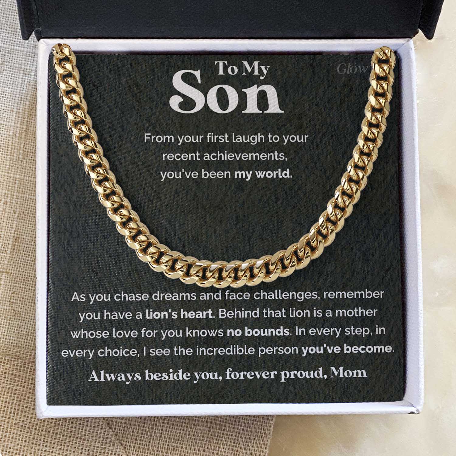 ShineOn Fulfillment Jewelry To my Son from Mom - Lion's heart - 5mm Cuban Link Chain