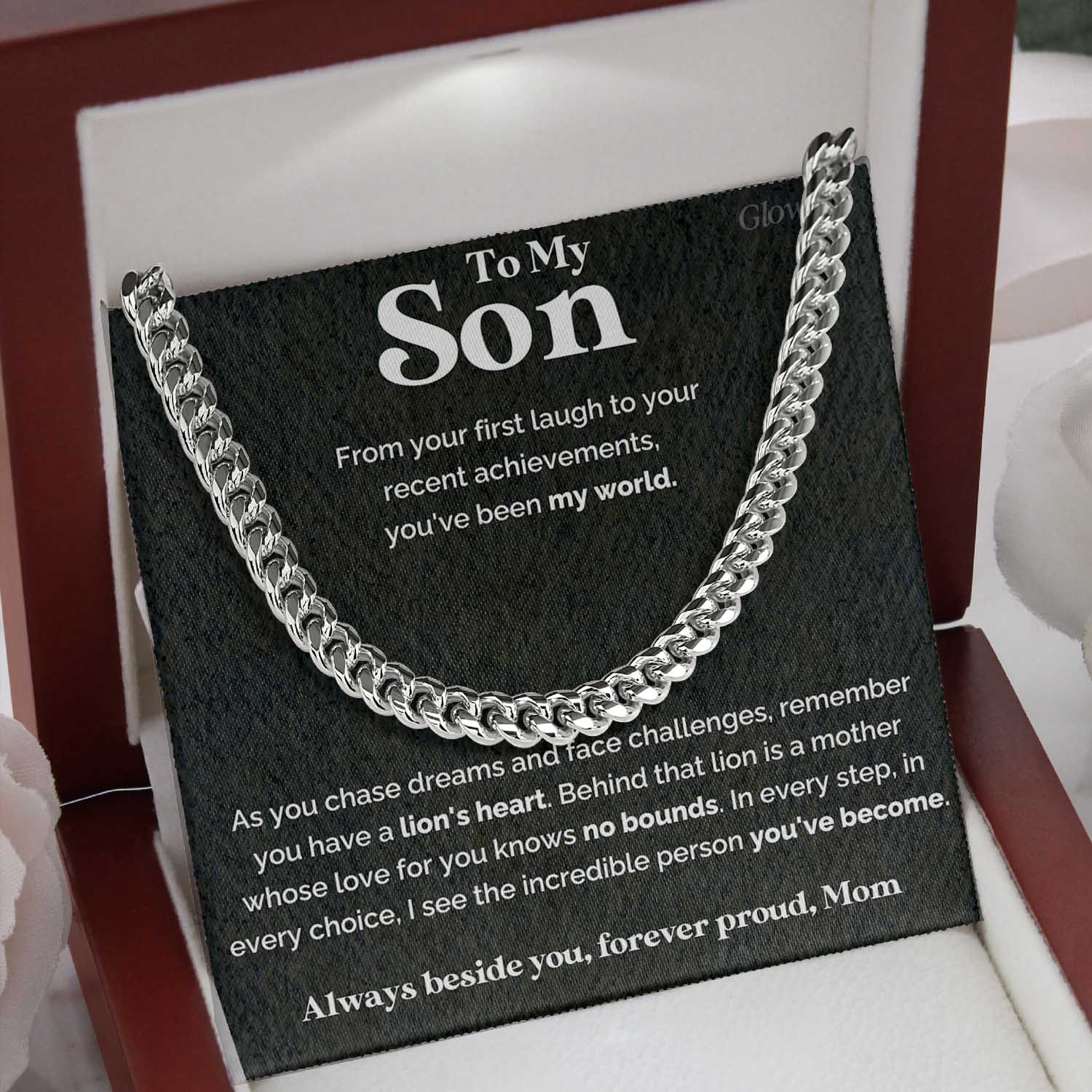 ShineOn Fulfillment Jewelry To my Son from Mom - Lion's heart - 5mm Cuban Link Chain