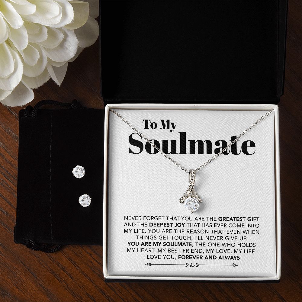 ShineOn Fulfillment Jewelry To My Soulmate - My Best Friend, My Love, My Life - Ribbon Necklace & Earrings