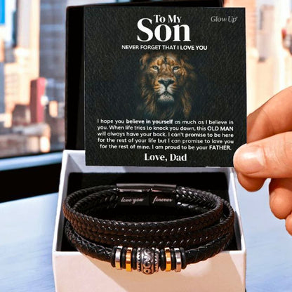 ShineOn Fulfillment Jewelry Two Tone Box To my Son - Believe in Yourself - Vegan Leather Bracelet