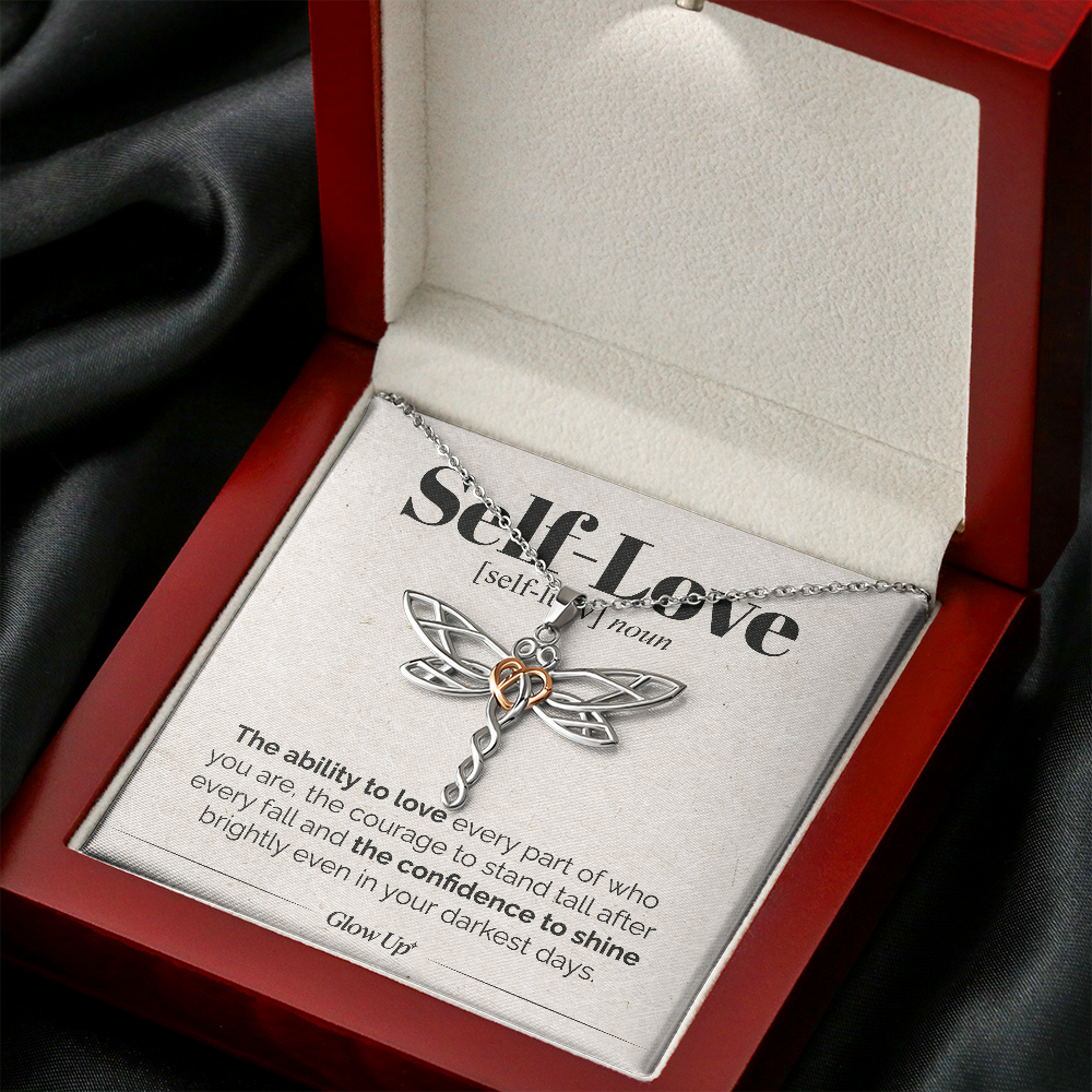 ShineOn Fulfillment Jewelry Two Toned Box Self Love - Stand tall - Dragonfly Necklace