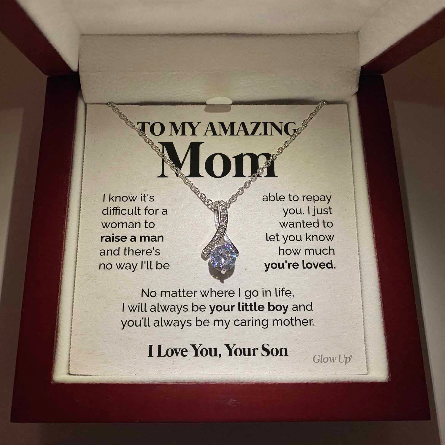 ShineOn Fulfillment Jewelry Two Toned Box To my Amazing Mom - My caring mother - Ribbon Necklace