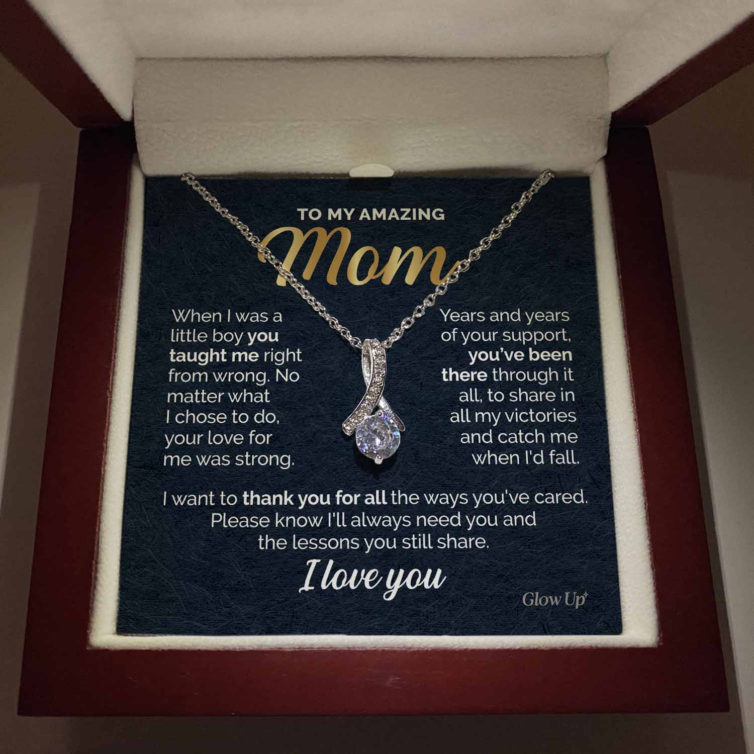 ShineOn Fulfillment Jewelry Two Toned Box To my Amazing Mom - Thank you for all - Ribbon Necklace