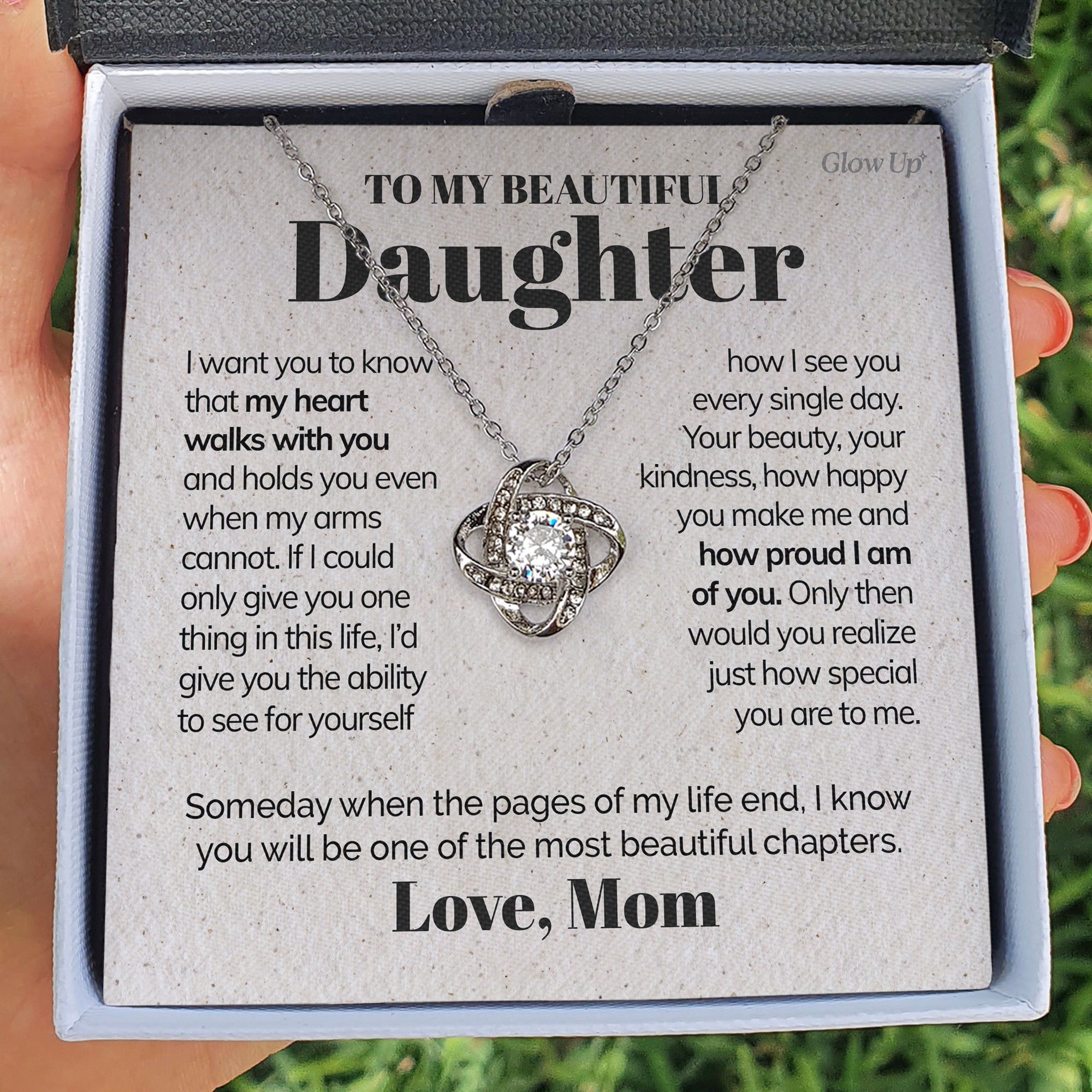 ShineOn Fulfillment Jewelry Two Toned Box To my Beautiful Daughter - I'm Proud of You - Loveknot necklace