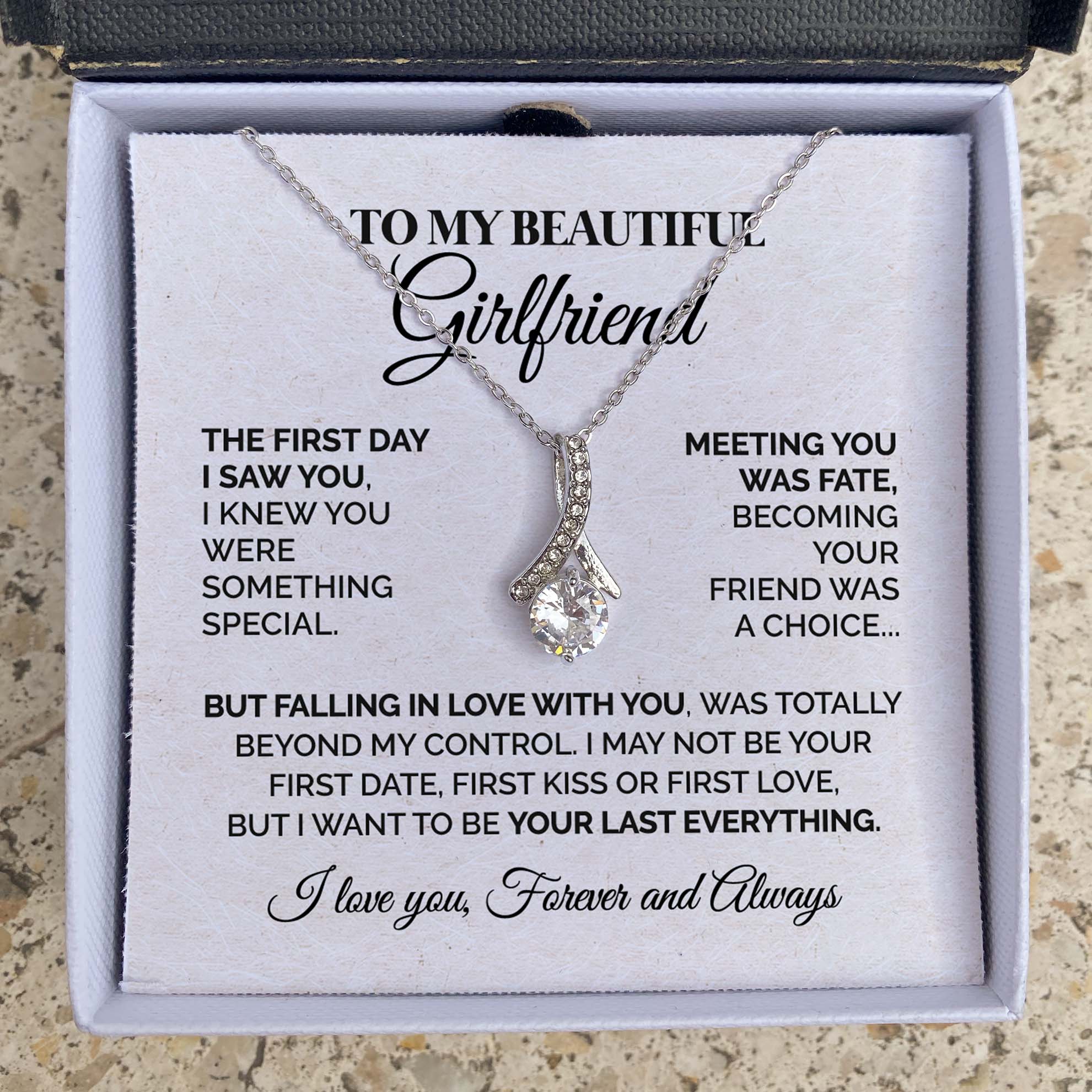 ShineOn Fulfillment Jewelry Two Toned Box To My Beautiful Girlfriend - The First Day I Saw You - Ribbon Necklace