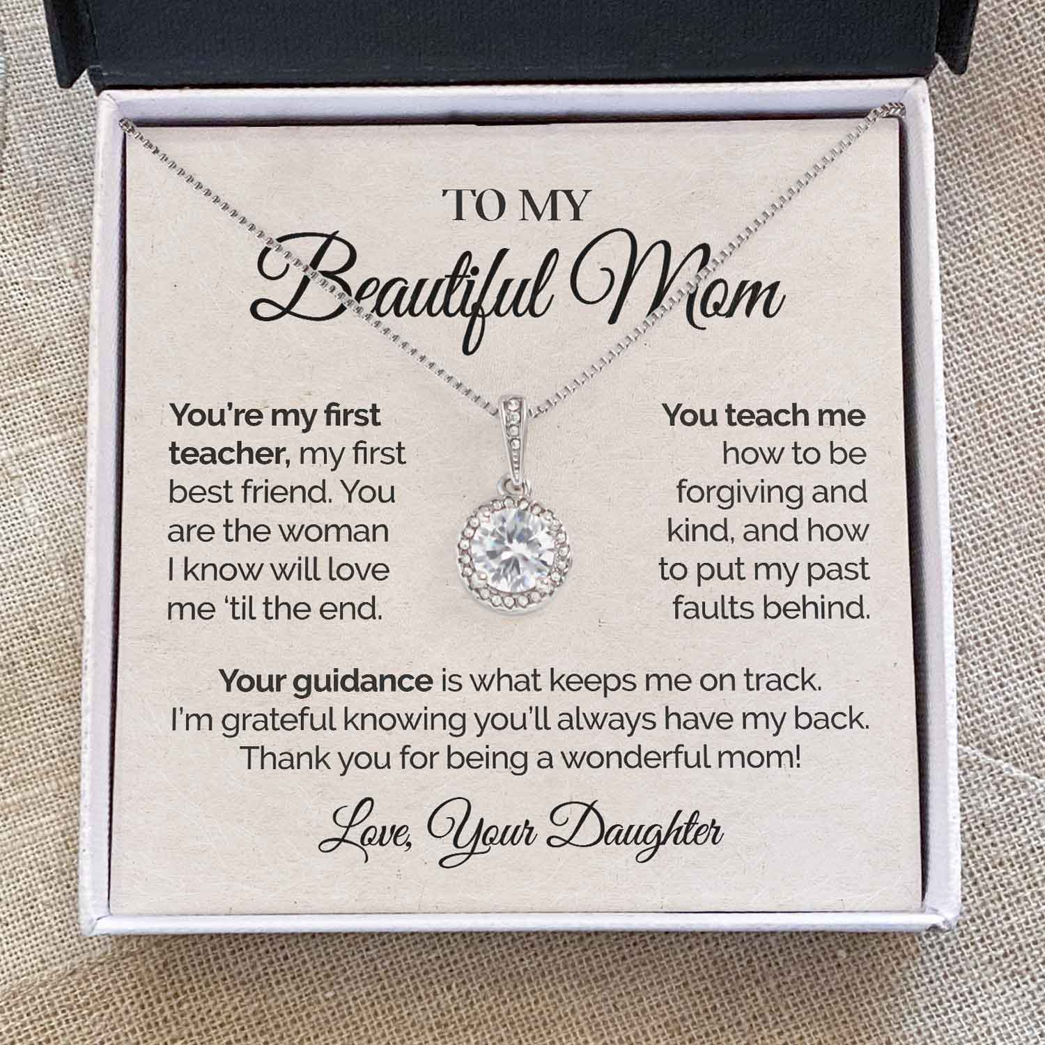 ShineOn Fulfillment Jewelry Two-Toned Box To My Beautiful Mom - You're My First Teacher - Eternal Hope Necklace