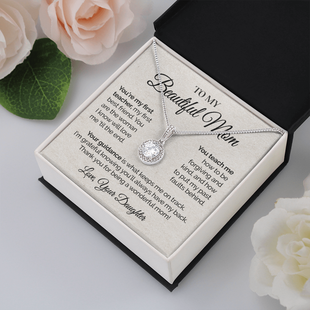 ShineOn Fulfillment Jewelry Two-Toned Box To My Beautiful Mom - You're My First Teacher - Eternal Hope Necklace