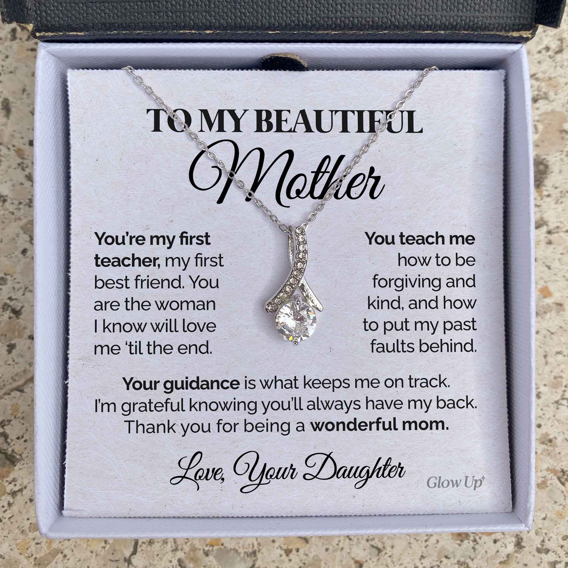 ShineOn Fulfillment Jewelry Two Toned Box To my Beautiful Mother - You're my first teacher - Ribbon Necklace
