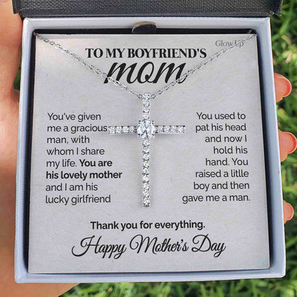 ShineOn Fulfillment Jewelry Two-Toned Box To my Boyfriend's Mom - Thank you - CZ Cross Necklace