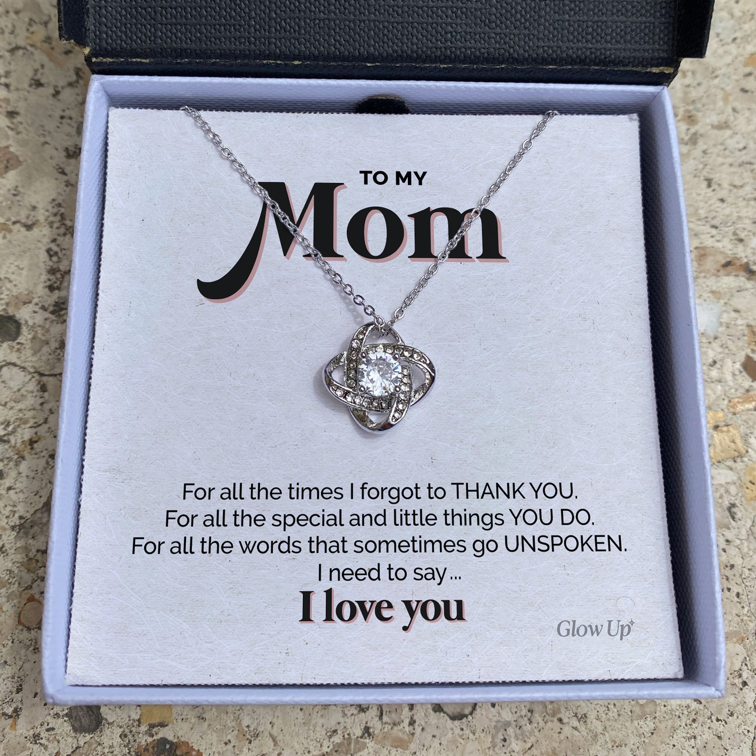 ShineOn Fulfillment Jewelry Two Toned Box To My Mom - Thank You - Loveknot necklace