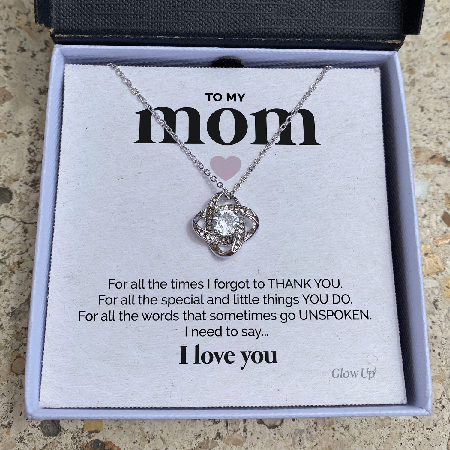 ShineOn Fulfillment Jewelry Two Toned Box To My Mom - Thank You - Loveknot Necklace