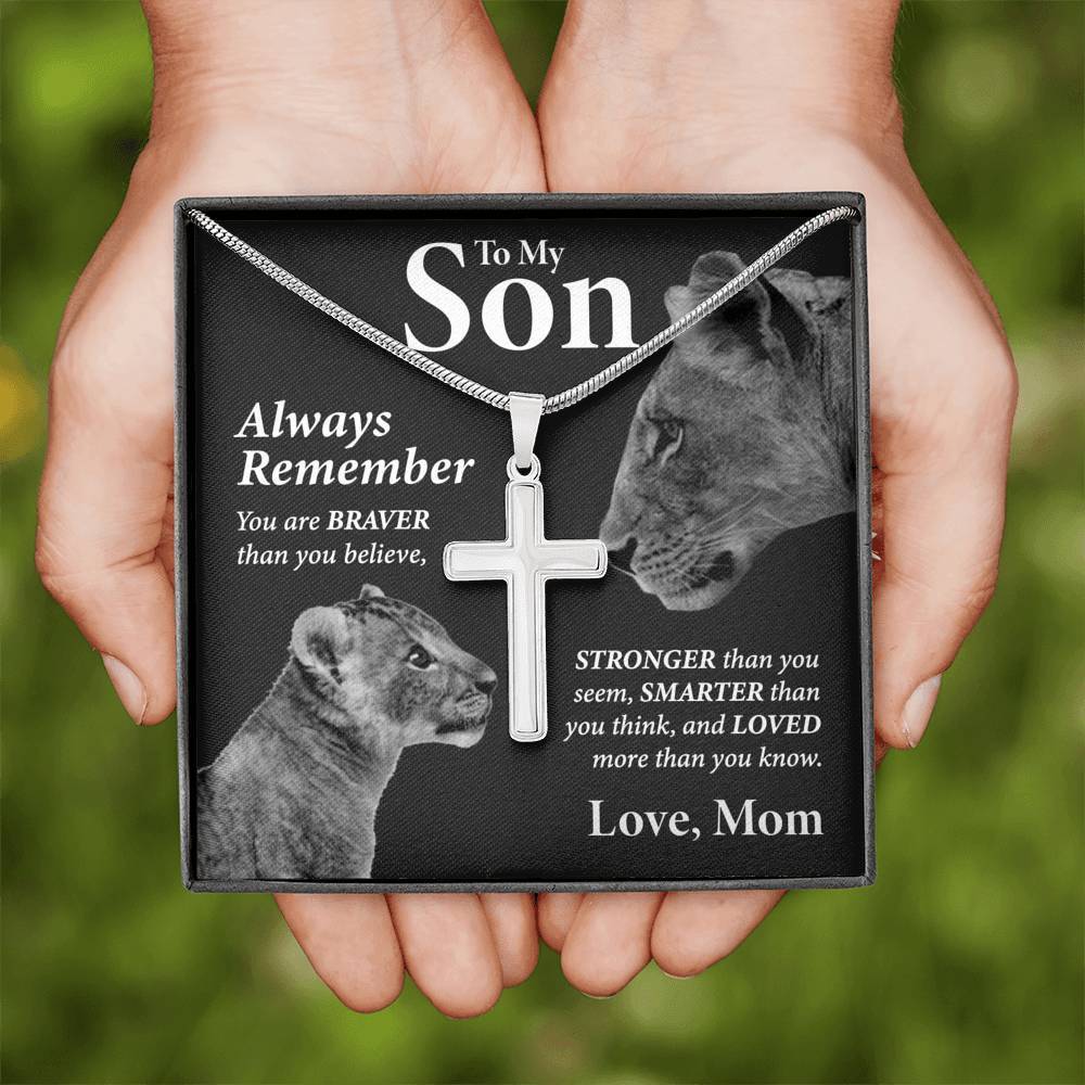 ShineOn Fulfillment Jewelry Two-Toned Box To My Son - Always Remember - Cross Necklace