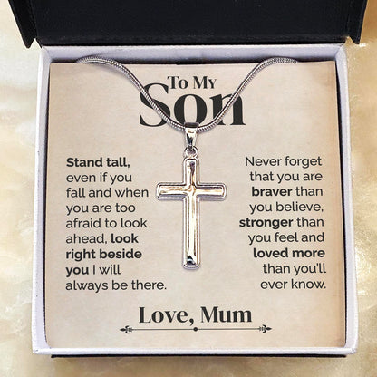 ShineOn Fulfillment Jewelry Two Toned Box To my Son from Mum - Stand tall - Cross Necklace