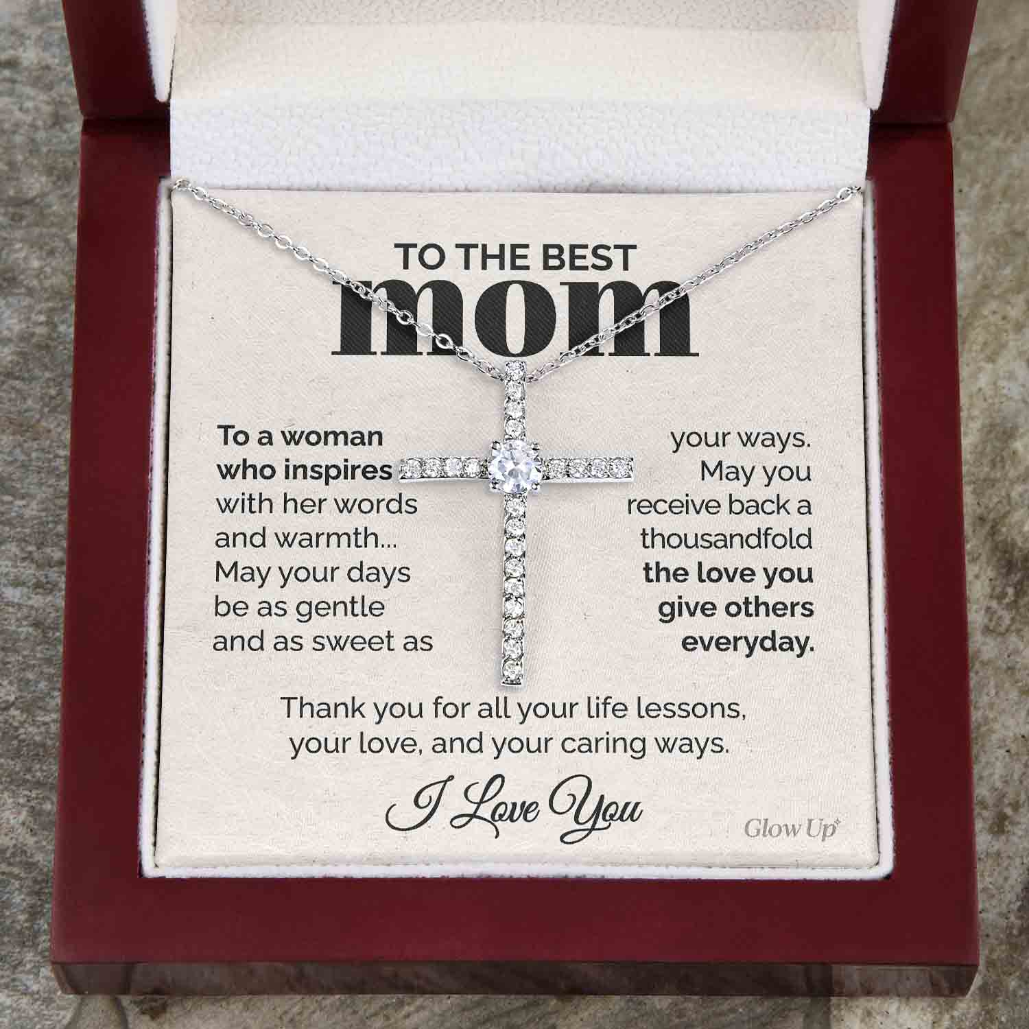 ShineOn Fulfillment Jewelry Two-Toned Box To the Best Mom - To a woman who inspires - CZ Cross Necklace