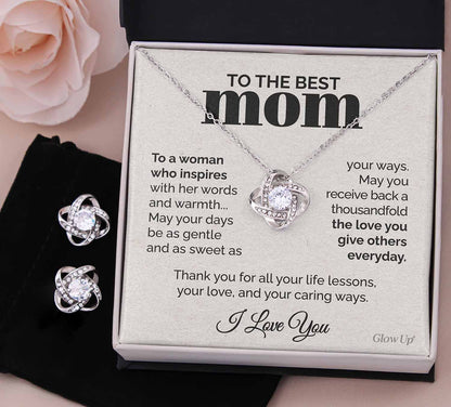 ShineOn Fulfillment Jewelry Two-Toned Box To the Best Mom - To a woman who inspires - Love Knot necklace Set