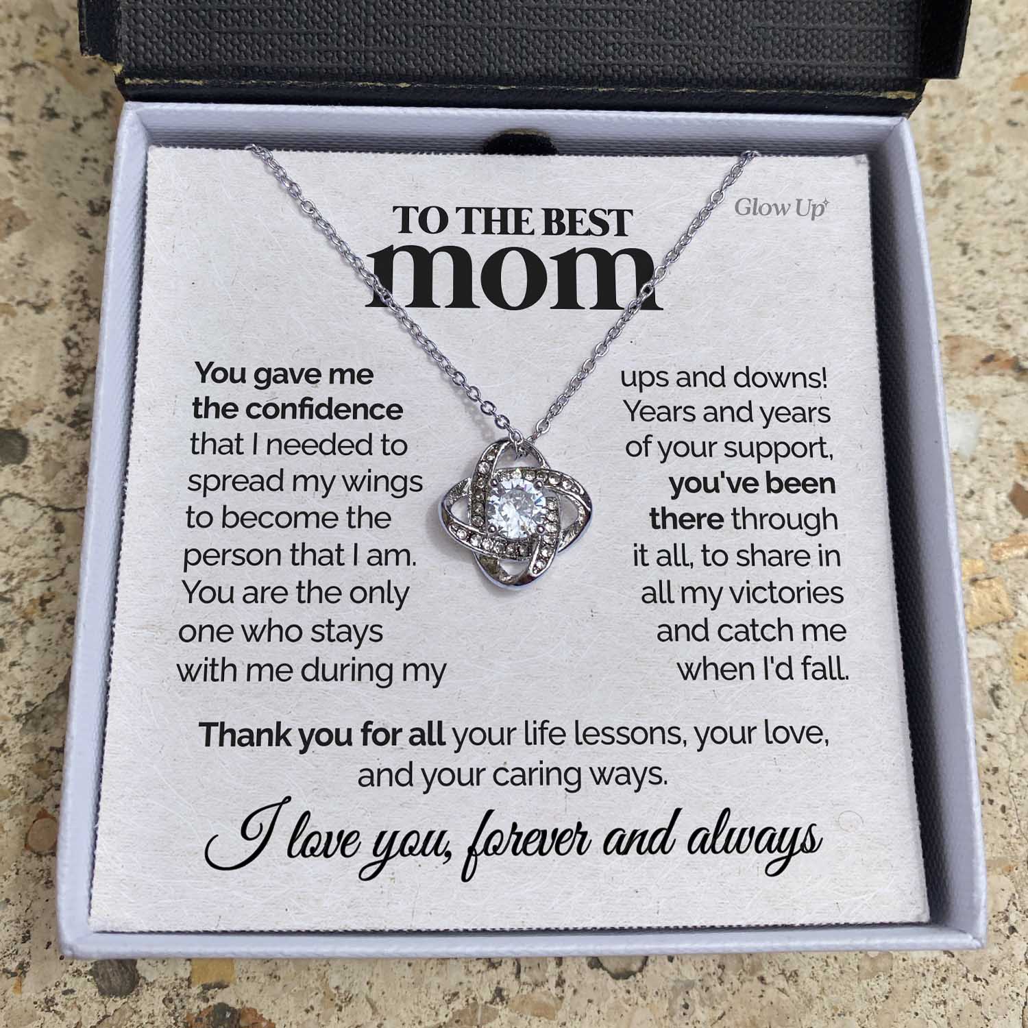 ShineOn Fulfillment Jewelry Two Toned Box To the Best Mom - You gave me confidence - Love Knot Necklace