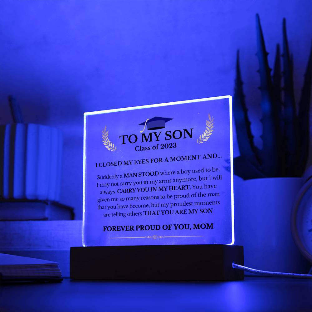 ShineOn Fulfillment Jewelry Wooden LED Base To my Son - Proud of You - Square Acrylic Plaque