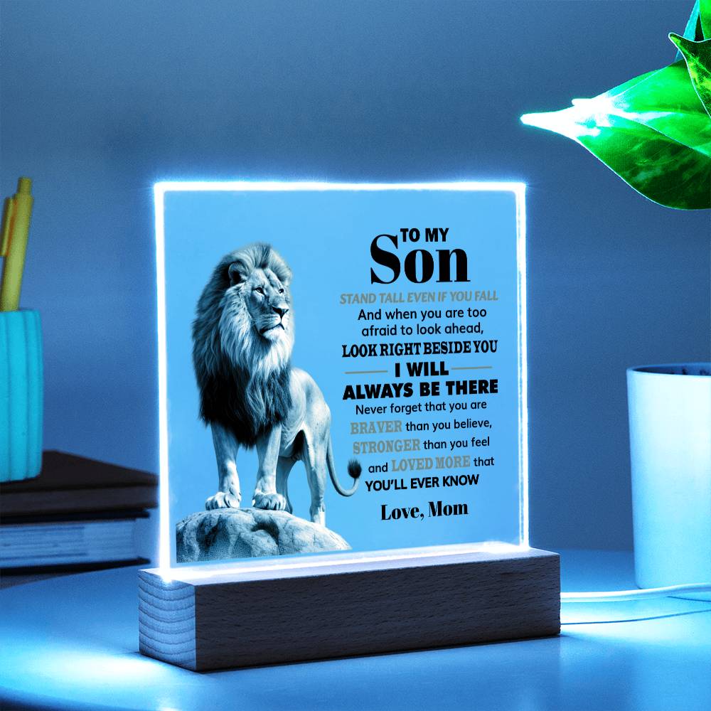ShineOn Fulfillment Jewelry Wooden LED Base To my Son - Stand tall - Square Acrylic Plaque