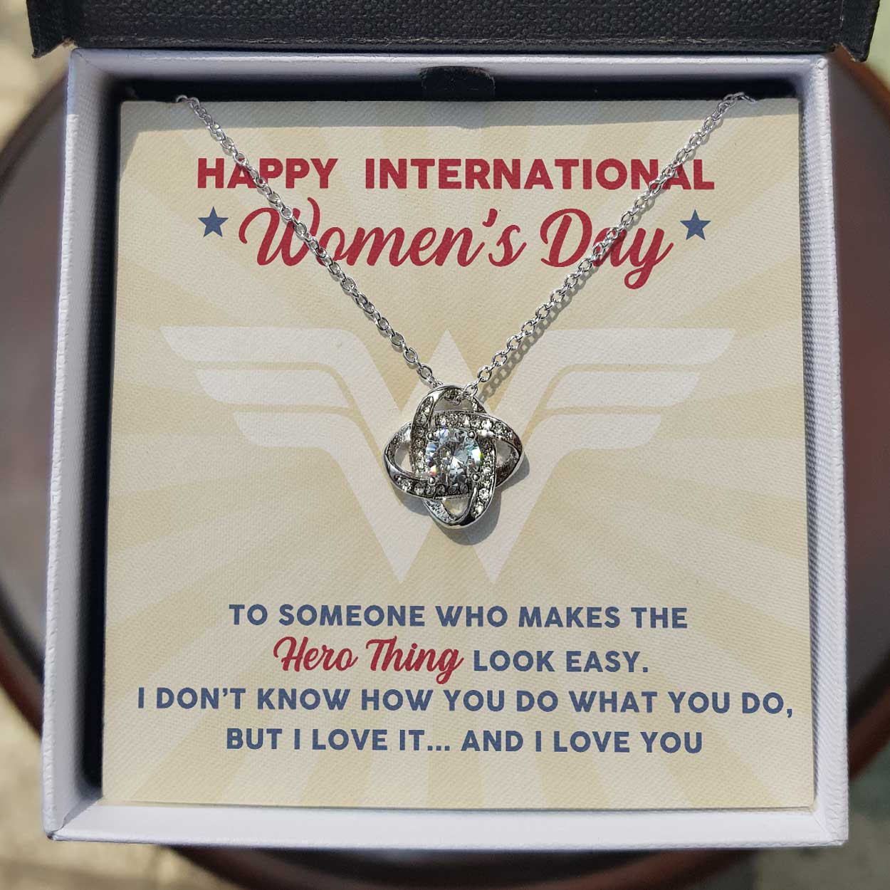 ShineOn Fulfillment Message Cards Standard Box Happy International Women's Day - Love Knot Necklace